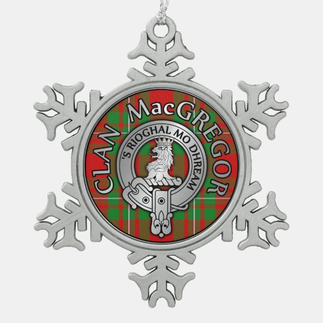 Clan MacGregor Wappen & Tartan Schneeflocken Zinn-Ornament (Vorderseite)