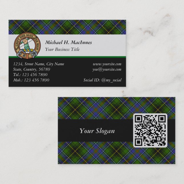 Clan MacInnes Wappen über Tartan Business Card Visitenkarte (Vorne/Hinten)
