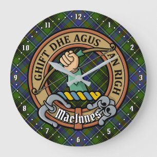 Clan MacInnes Wappen über Tartan Große Wanduhr
