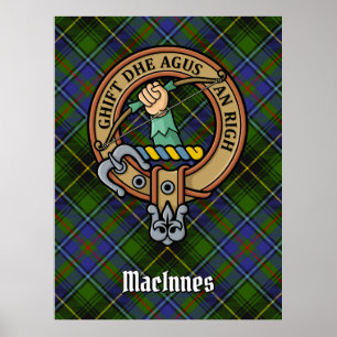 Clan MacInnes Wappen über Tartan Poster