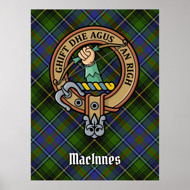 Clan MacInnes Wappen über Tartan Poster (Vorne)