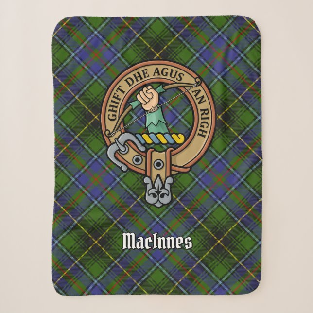 Clan MacInnes Wappen über Tartan Sherpadecke (Vorderseite)