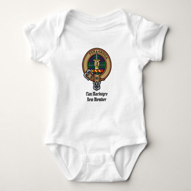 Clan MacIntyre Wappen über Jagd auf Tartan Baby Strampler (Vorderseite)