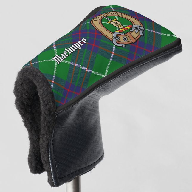 Clan MacIntyre Wappen über Jagd auf Tartan Golf Headcover (3/4 Vorderseite)