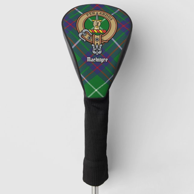 Clan MacIntyre Wappen über Jagd auf Tartan Golf Headcover (Vorderseite)