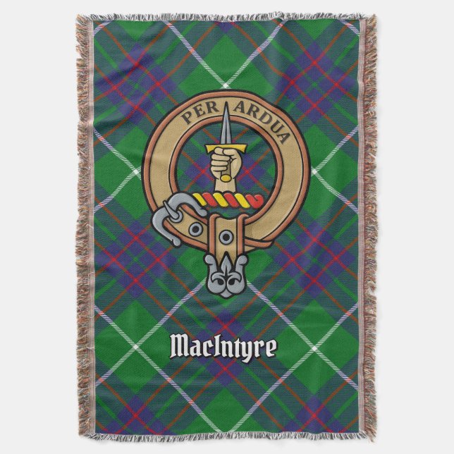 Clan MacIntyre-Wappen über Tartan Decke (Vorderseite Vertikal)