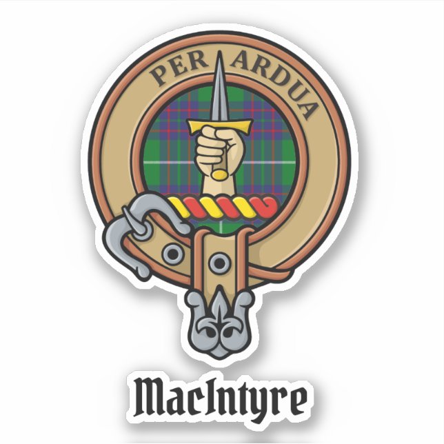 Clan MacIntyre Wappen über Tartan-Jagdsticker Aufkleber (Vorderseite)