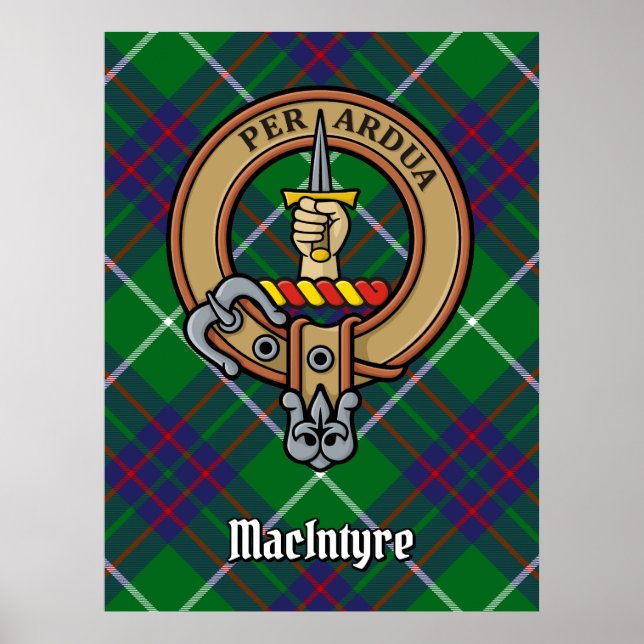 Clan MacIntyre Wappen über Tartan Poster (Vorne)