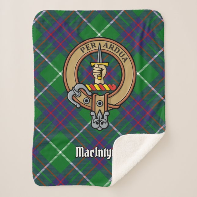 Clan MacIntyre Wappen über Tartan Sherpadecke (Vorderseite)