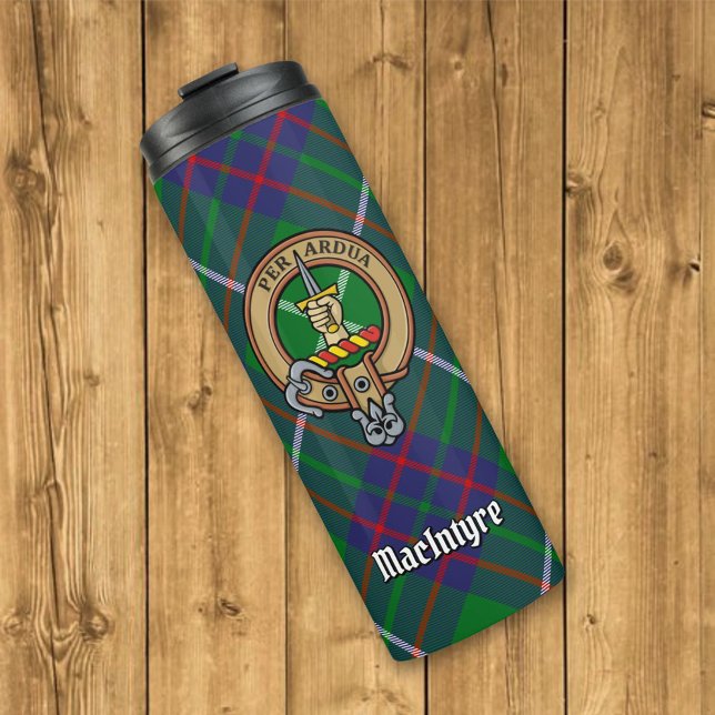 Clan MacIntyre Wappen über Tartan Thermosbecher (Von Creator hochgeladen)