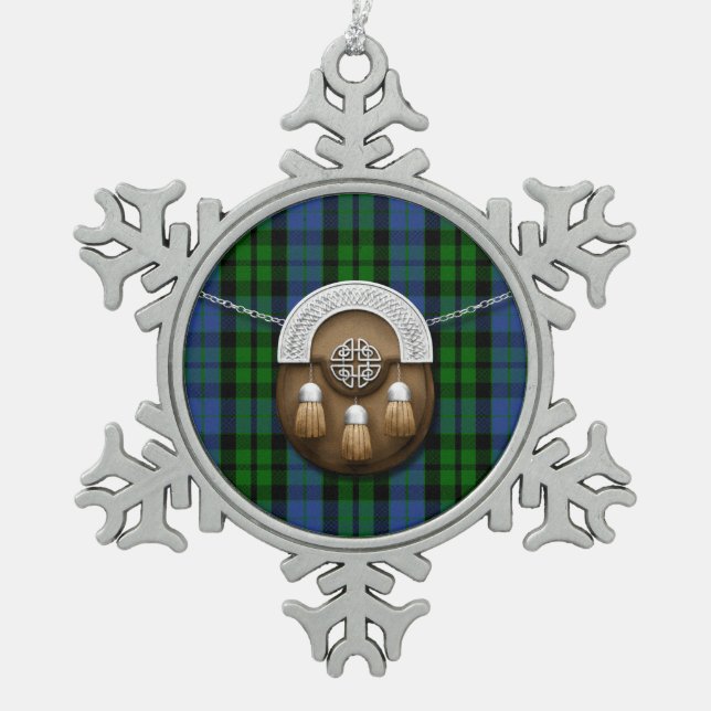 Clan MacKay Tartan und Sporran Schneeflocken Zinn-Ornament (Vorderseite)