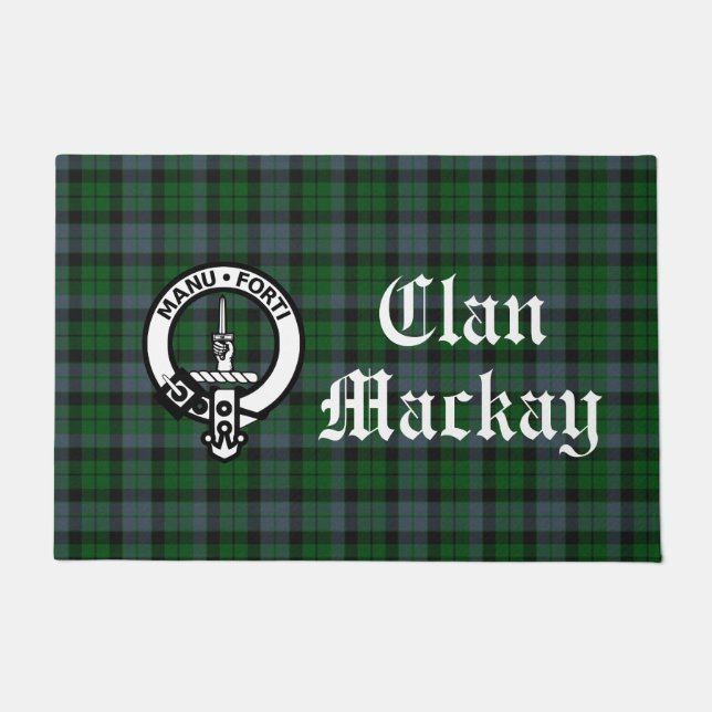 Clan Mackay Wappen Abzeichen & Tartan Front Fußmatte (Vorderseite)