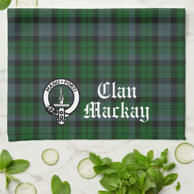 Clan Mackay Wappen Abzeichen & Tartan individuell  Geschirrtuch (Gefaltet)