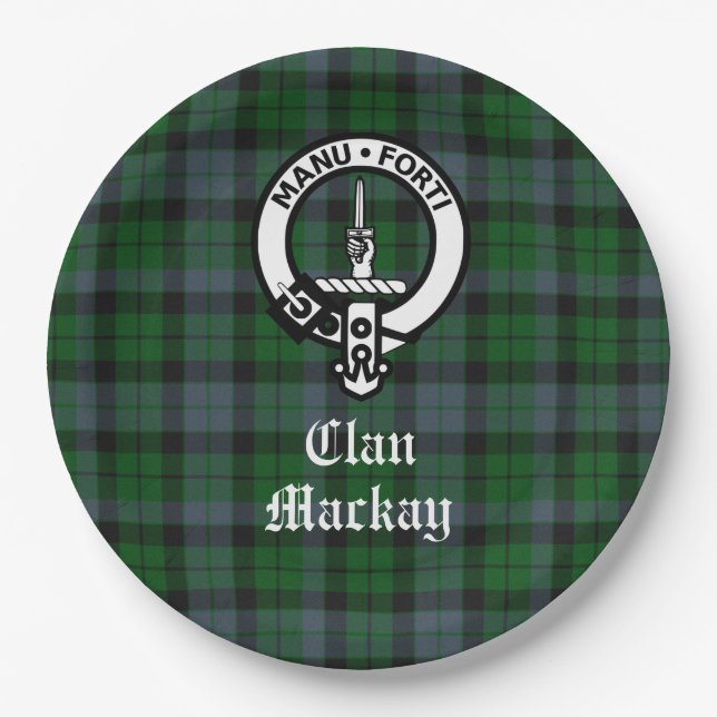 Clan Mackay Wappen Abzeichen und Tartan individuel Pappteller (Vorderseite)