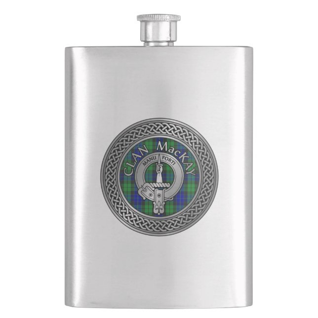 Clan MacKay Wappen & Tartan Knot Flask Flachmann (Vorderseite)
