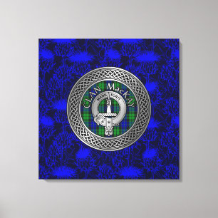 Clan MacKay Wappen & Tartan Knot on Thistle Leinwanddruck