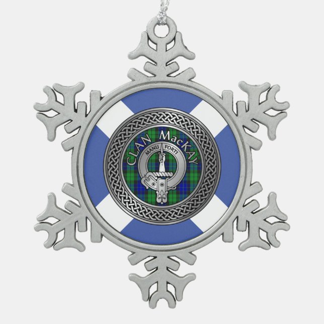 Clan MacKay Wappen & Tartan Knot Schneeflocken Zinn-Ornament (Vorderseite)