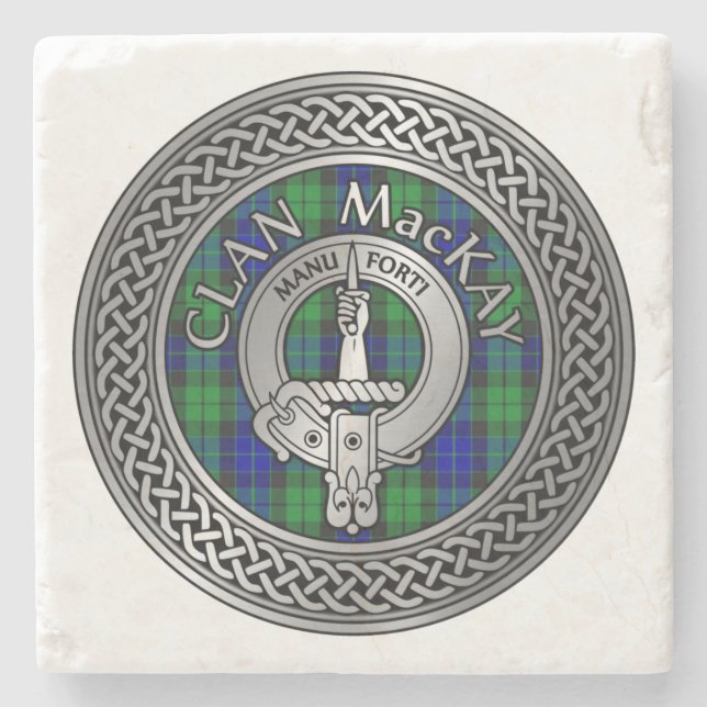 Clan MacKay Wappen & Tartan Knot Stone Untersetzer (Vorderseite)