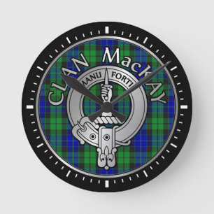 Clan MacKay Wappen & Tartan Runde Wanduhr