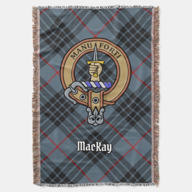 Clan MacKay-Wappen über blauem Tartan Decke (Vorderseite Vertikal)
