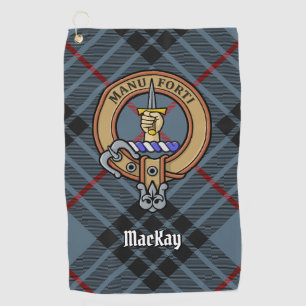 Clan MacKay-Wappen über blauem Tartan Golfhandtuch