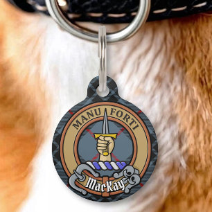Clan MacKay Wappen über blauem Tartan Haustiermarke