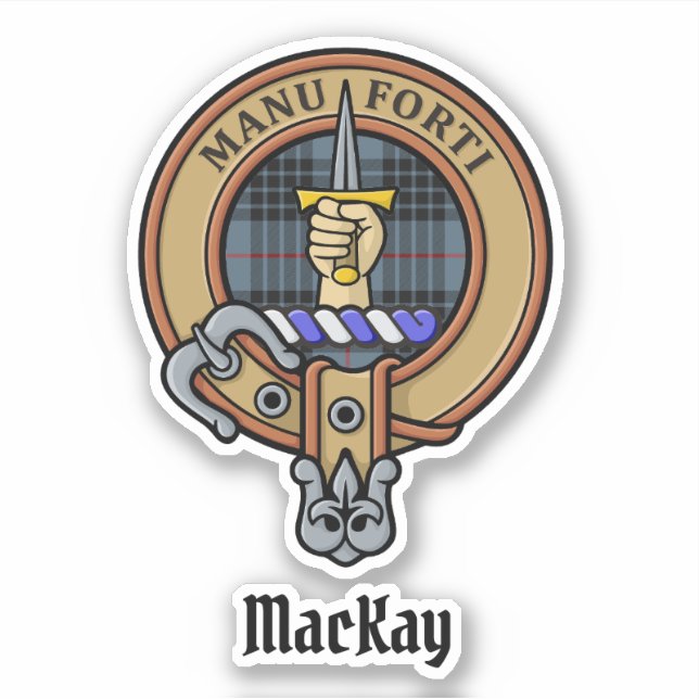 Clan MacKay Wappen über Blue Tartan Aufkleber (Vorderseite)