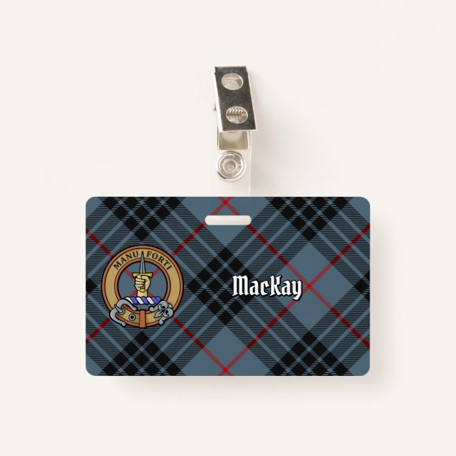 Clan MacKay Wappen über Blue Tartan Ausweis (Vorderseite mit Klammer)