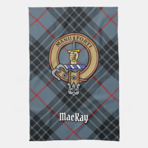 Clan MacKay Wappen über Blue Tartan Geschirrtuch