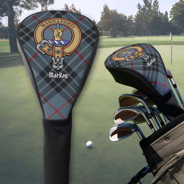 Clan MacKay Wappen über Blue Tartan Golf Headcover (Von Creator hochgeladen)