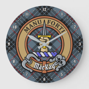 Clan MacKay Wappen über Blue Tartan Große Wanduhr