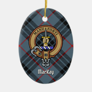 Clan MacKay Wappen über Blue Tartan Keramik Ornament