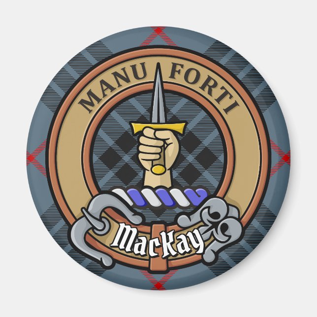 Clan MacKay Wappen über Blue Tartan Magnet (Vorne)