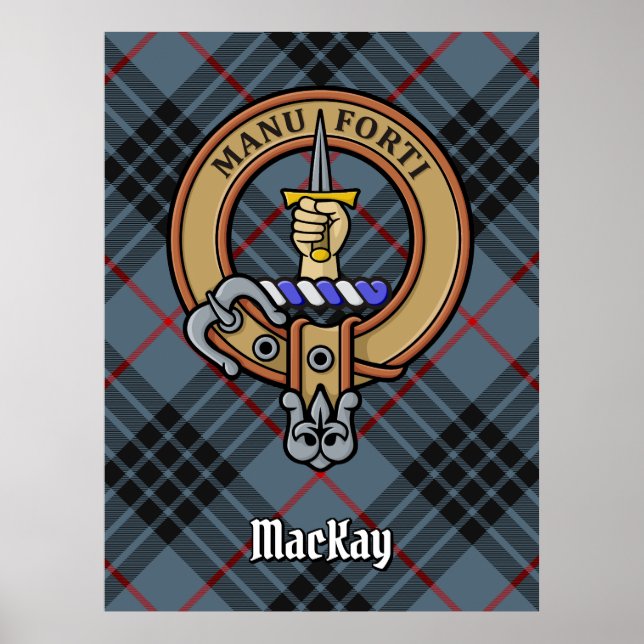 Clan MacKay Wappen über Blue Tartan Poster (Vorne)