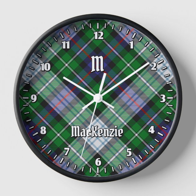 Clan MacKenzie Dress Tartan Large Clock Uhr (Vorderseite)