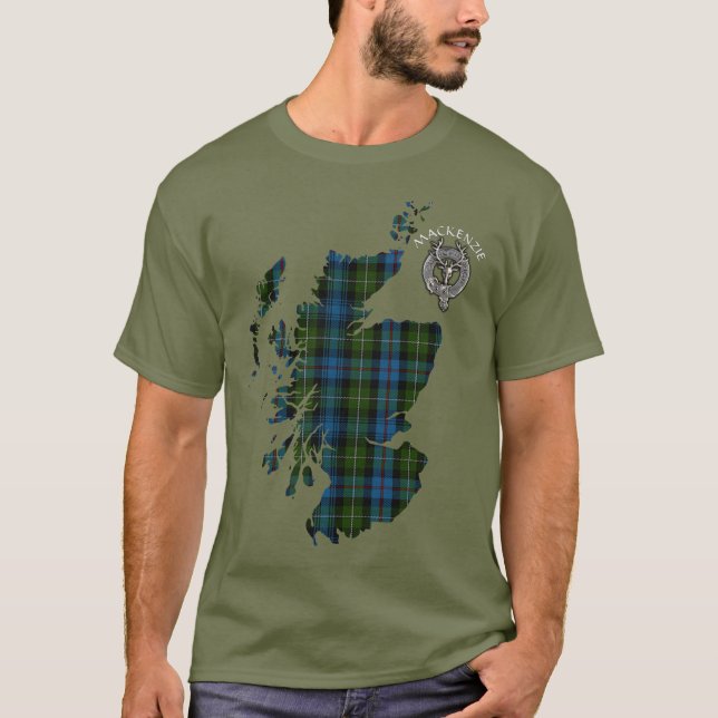 Clan MacKenzie Tartan Map & Wappen T-Shirt (Vorderseite)