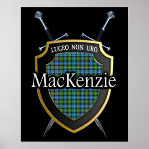 Clan MacKenzie Tartan Scottish Shield & Schwerter Poster