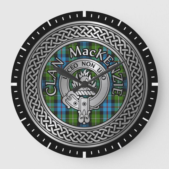 Clan MacKenzie Wappen & Tartan Knot Große Wanduhr (Vorderseite)