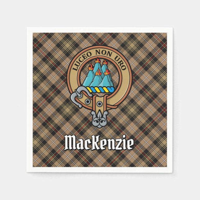 Clan MacKenzie Wappen über Brown Hunting Tartan Serviette (Vorderseite)