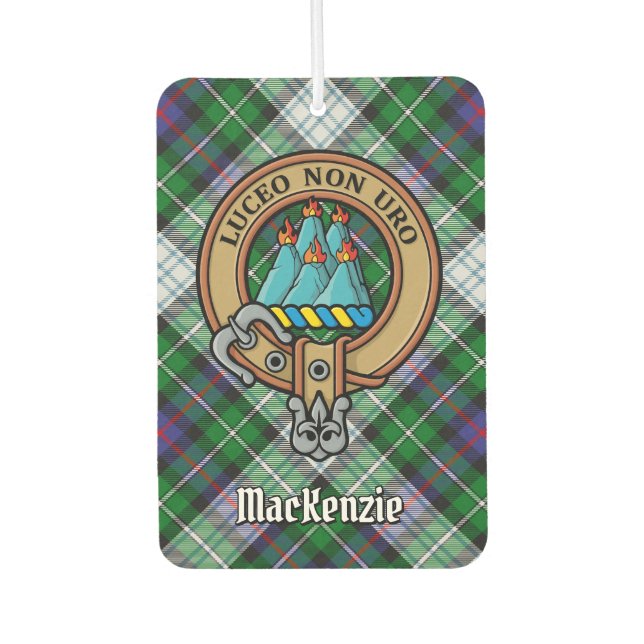 Clan MacKenzie Wappen über Dress Tartan Autolufterfrischer (Vorderseite)