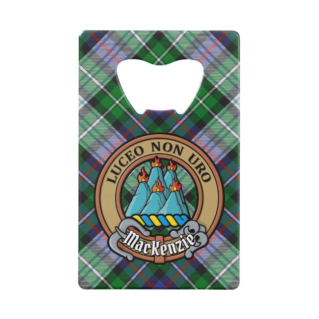 Clan MacKenzie Wappen über Dress Tartan Geldbeutel Flaschenöffner (Vorderseite)
