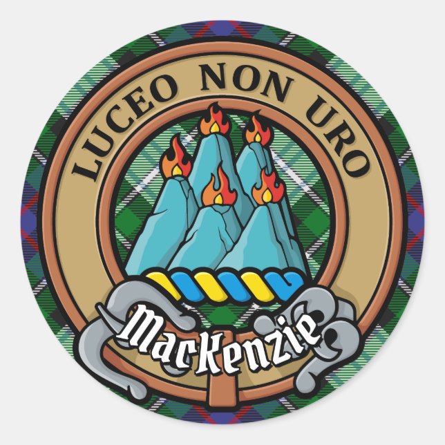 Clan MacKenzie Wappen über Dress Tartan Runder Aufkleber (Vorderseite)