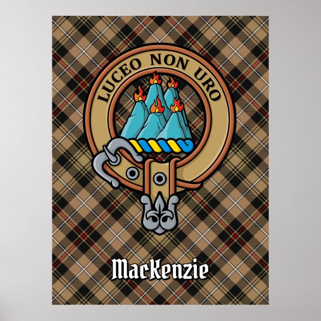 Clan MacKenzie Wappen über Jagd Tartan Poster (Vorne)