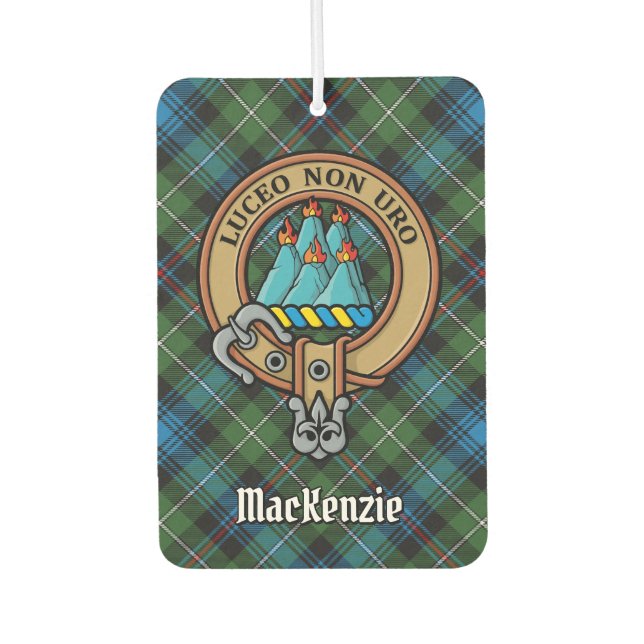 Clan MacKenzie Wappen über Tartan Autolufterfrischer (Vorderseite)