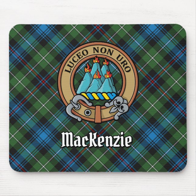 Clan MacKenzie Wappen über Tartan Mousepad (Vorne)