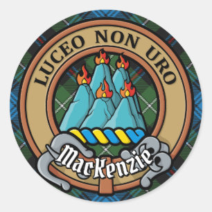 Clan MacKenzie Wappen über Tartan Runder Aufkleber
