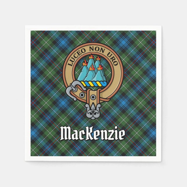 Clan MacKenzie Wappen über Tartan Serviette (Vorderseite)