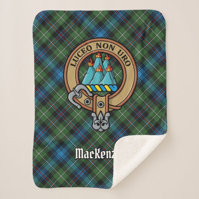 Clan MacKenzie Wappen über Tartan Sherpadecke (Vorderseite)