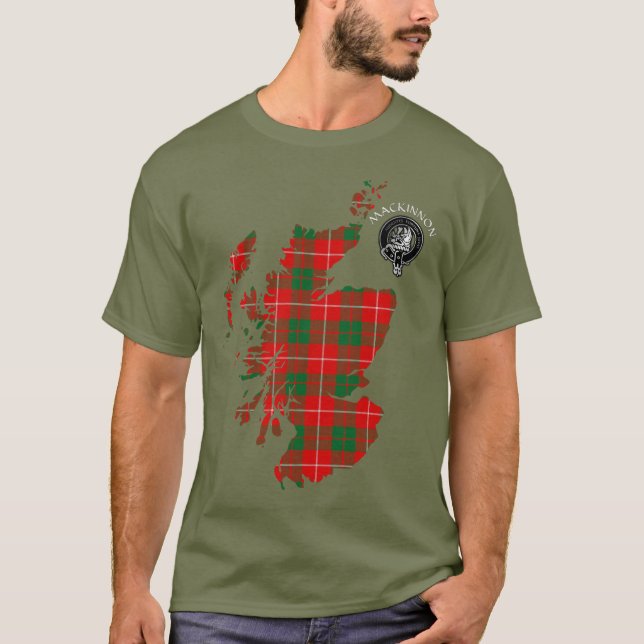 Clan MacKinnon Tartan Map & Wappen T - Shirt (Vorderseite)