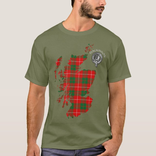 Clan MacKinnon Tartan Map & Wappen T - Shirt (Vorderseite)